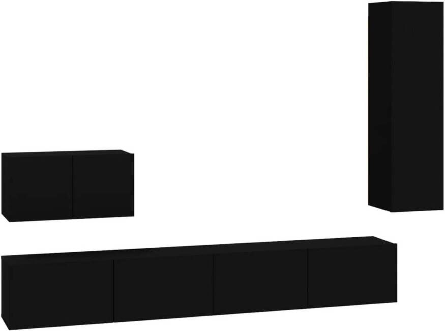 The Living Store tv-meubel set zwart 2x 100x30x30 cm + 1x 60x30x30 cm + 1x 30.5x30x110 cm