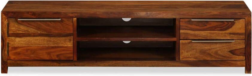 The Living Store tv-meubel Sheesham bruin 120x30x30cm houten massief sheeshamhout 2 planken 2 laden deur eenvoudige montage - Foto 1