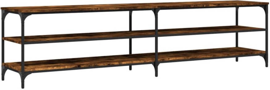 The Living Store Tv-meubel 200x30x50 cm bewerkt hout metaal gerookt eikenkleurig TV-meubel Houten TV-meubel Bruine TV-stand Tv Kast Salontafel
