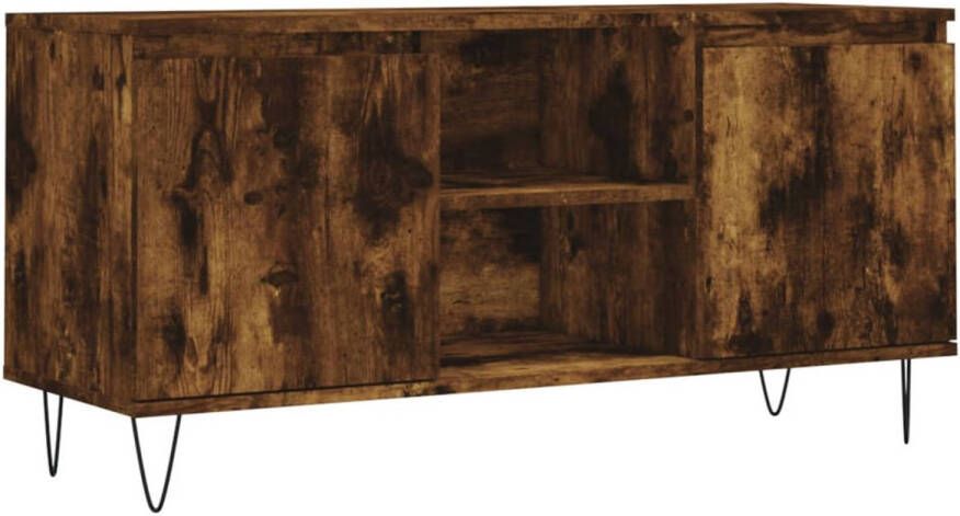 The Living Store TV-meubel Smoked Oak 104 x 35 x 50 cm Opbergkast met vier vakken en stevig tafelblad Gemaakt van bewerkt hout en ijzer
