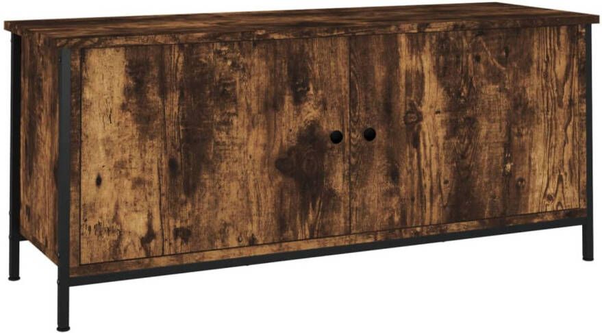 The Living Store TV-meubel Smoked Oak Trendy ontwerp Duurzaam hout Voldoende opbergruimte Stevig blad Praktische deuren Metalen voeten 102x35x45 cm