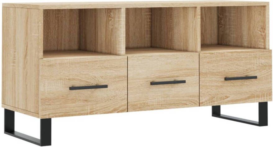 The Living Store TV-meubel Sonoma eiken 102 x 36 x 50 cm Bewerkt hout en ijzer - Foto 1