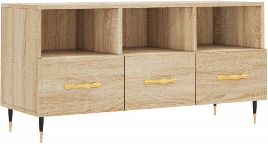 The Living Store TV-meubel Sonoma Eiken 102 x 36 x 50 cm Stevig bewerkt hout 3 vakken en 3 lades - Foto 1