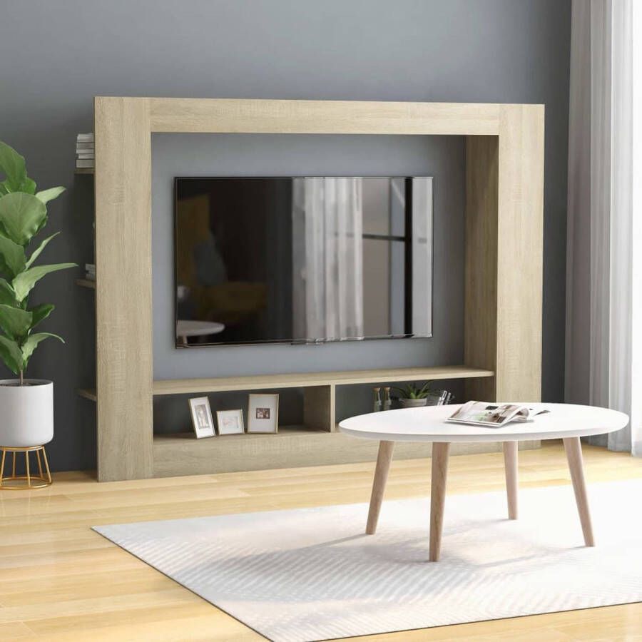 The Living Store TV-meubel Sonoma Eiken 152 x 22 x 113 cm Met 2 open vakken en zijschappen