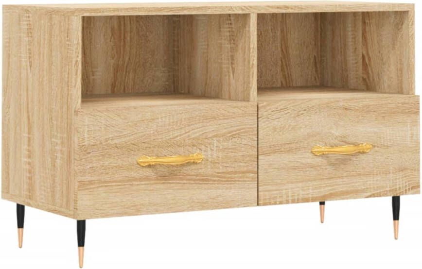 The Living Store TV-meubel Sonoma Eiken 80 x 36 x 50 cm Stevig hout Opbergruimte Presenteerfunctie IJzeren poten - Foto 1