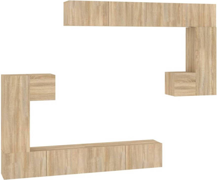 The Living Store TV meubel Sonoma eiken Set van 2 (S) 2 (M) en 4 (L) Bewerkt hout Afmetingen- 30.5 x 30 x 30 cm (S) 30.5 x 30 x 90 cm (M) 100 x 30 x 30 cm (L) - Foto 1