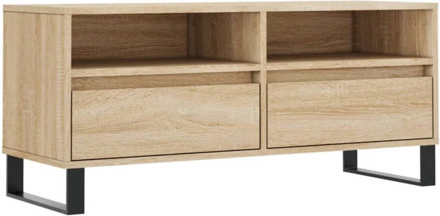 The Living Store TV-meubel Sonoma Eiken TV-kast met opbergruimte 100x34.5x44.5cm Stevig hout IJzeren poten