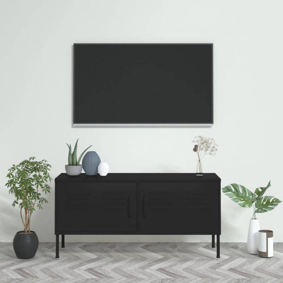 The Living Store Tv-meubel Staal 105x35x50 cm Zwart - Foto 1