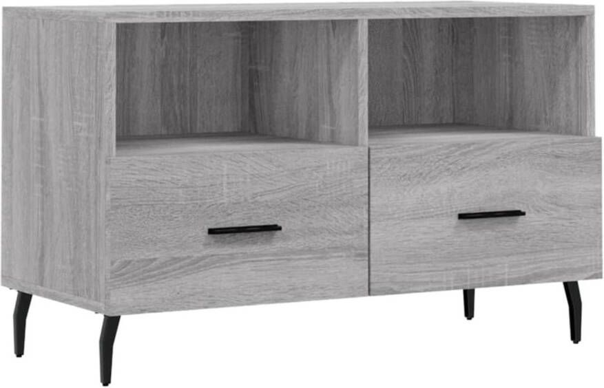 The Living Store Tv-meubel 80x36x50 cm bewerkt hout grijs sonoma eikenkleurig TV-meubel Salontafel Houten Kast Grijze Kast Mediakast