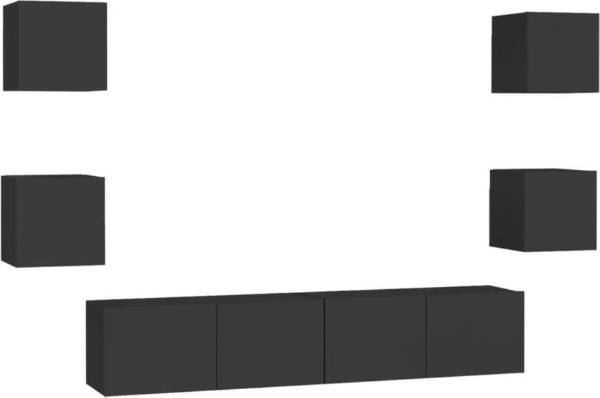 The Living Store TV-meubel Stevig ontwerp Wandmontage Meerdere vakken Eenvoudig te onderhouden Zwart Spaanplaat Afmetingen (L)- 80 x 30 x 30 cm Afmetingen (S)- 30.5 x 30 x 30 cm 2x tv-meubel (L) 4x tv-meubel (S)