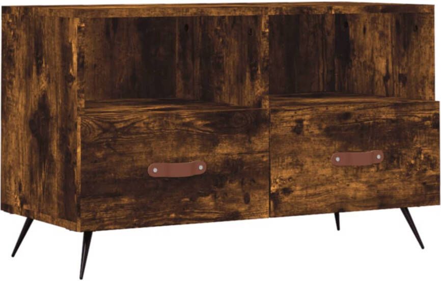The Living Store Tv-meubel Trendy bewerkt hout en ijzer 80 x 36 x 50 cm gerookt eiken