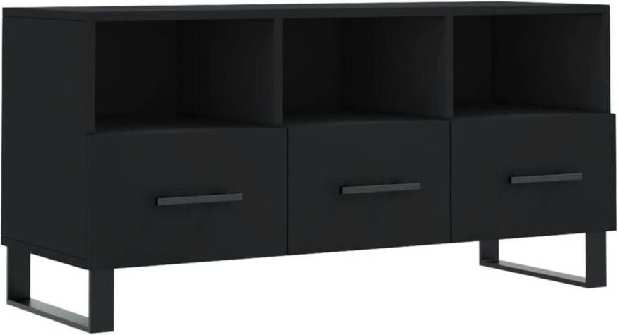 The Living Store Tv-meubel Trendy en praktisch Televisiekast Afmetingen- 102 x 36 x 50 cm Kleur- Zwart Materiaal- Bewerkt hout en ijzer