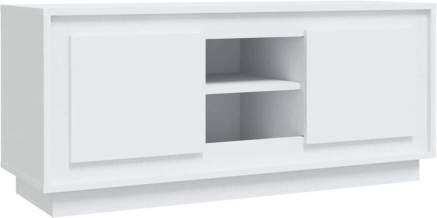 The Living Store TV-meubel Trendy Praktisch Opbergruimte- 4 vakken Stevig blad Praktische deuren Handleiding bijgevoegd Kleur- wit Materiaal- bewerkt hout Afmetingen- 102 x 35 x 45 cm (B x D x H)