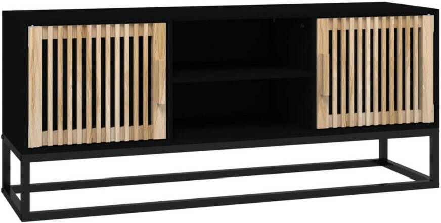 The Living Store TV-meubel Trendy en praktisch ontwerp Opbergruimte Stevig blad Metalen voeten Zwart 105 x 30 x 45 cm