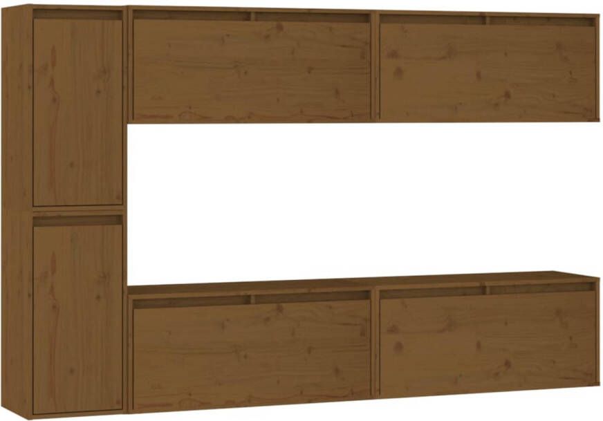 The Living Store TV-meubel wandkast honingbruin massief grenenhout 6 stuks
