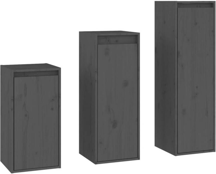 The Living Store TV-meubel wandmeubel massief grenenhout grijs montage vereist 3 matenHet transformeert een lege muur in een designelement Incl 30x30x60 cm 30x30x80 cm en 30x30x100 cm tv-meubels - Foto 1