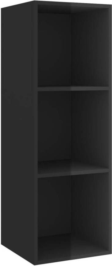 The Living Store TV-meubel Wandmontage Hoogglans zwart 37 x 37 x 107 cm 3 vakken
