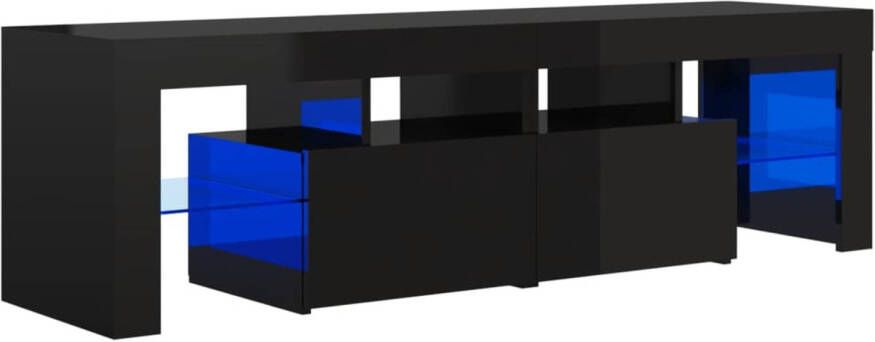 The Living Store TV-meubel LED-verlichting hoogglans zwart bewerkt hout 140 x 36.5 x 40 cm RGB LED