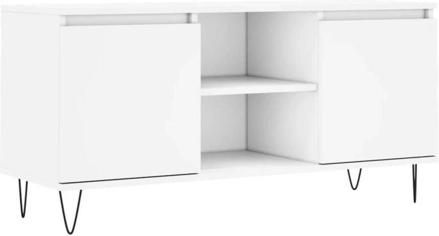 The Living Store TV-meubel Wit 104 x 35 x 50 cm Bewerkt hout en ijzer