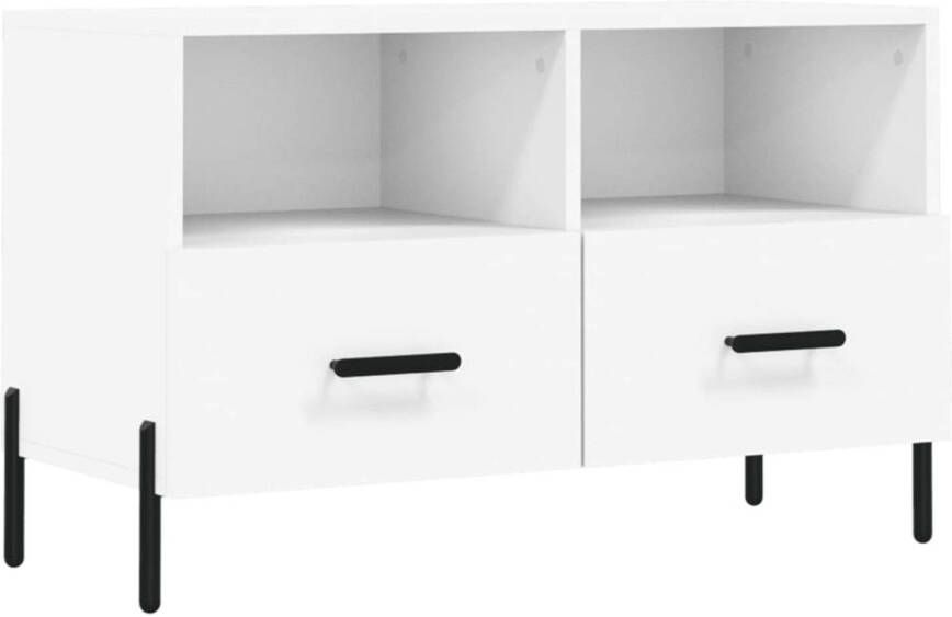 The Living Store TV-meubel wit bewerkt hout 80x36x50 cm hoge kwaliteit - Foto 2
