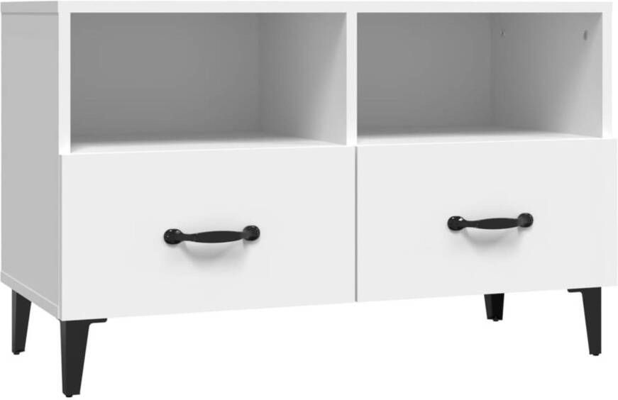 The Living Store TV-meubel wit bewerkt hout 80x36x50 cm hoge kwaliteit - Foto 1