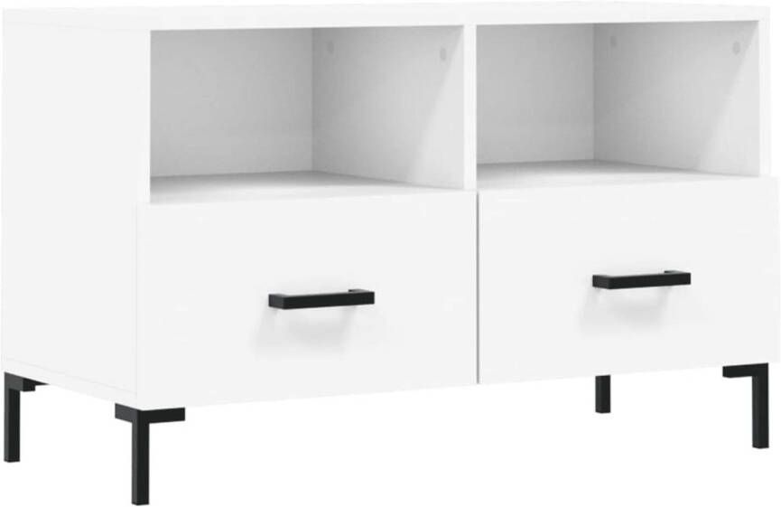 The Living Store TV-meubel Wit 80 x 36 x 50 cm Bewerkt hout en ijzer