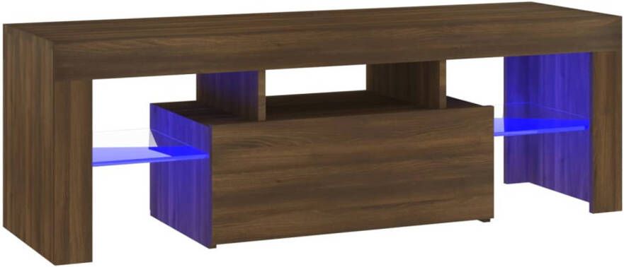 The Living Store Tv-meubel Wood 120x35x40 cm RGB LED-verlichting Bruineiken