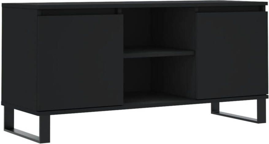 The Living Store TV-meubel zwart 104 x 35 x 50 cm opbergruimte bewerkt hout en ijzer
