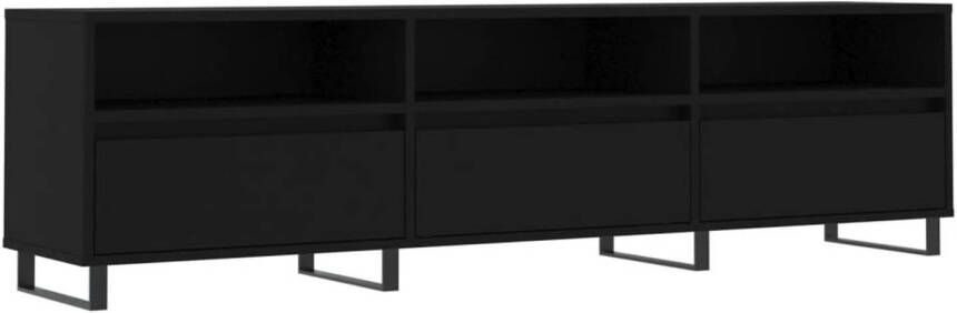 The Living Store TV-meubel zwart 150 x 30 x 44.5 cm opbergruimte bewerkt hout en ijzer