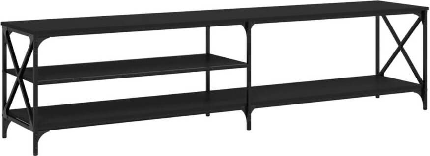 The Living Store Tv-meubel 200x40x50 cm bewerkt hout metaal zwart Tv-meubel Zwarte Tv-stand Houten Tv-tafel Modern Tv-meubel Industrieel Tv-meubel