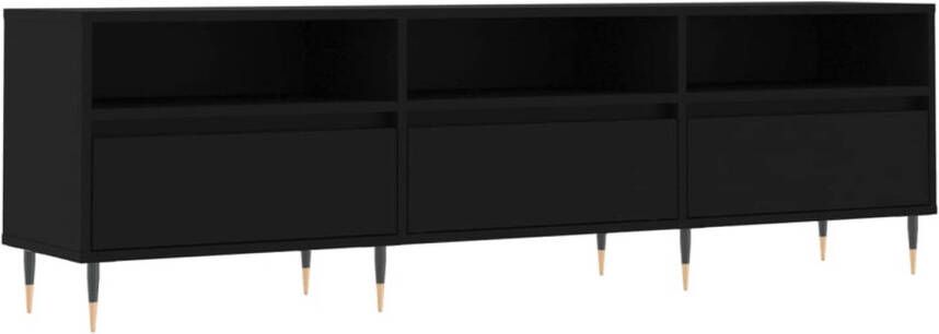 The Living Store Tv-meubel Zwarte Bewerkt Hout 150x30x44.5 cm Met opbergruimte en stabiel tafelblad