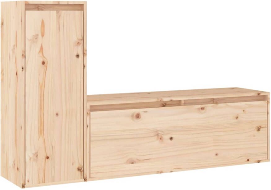 The Living Store Televisiemeubel Klassiek Materiaal- Massief grenenhout 100 x 30 x 35 cm Kleur- Hout Montage vereist Televisiescherm Houten Tv-meubel Tv Kasten Tv Stand Salontafel