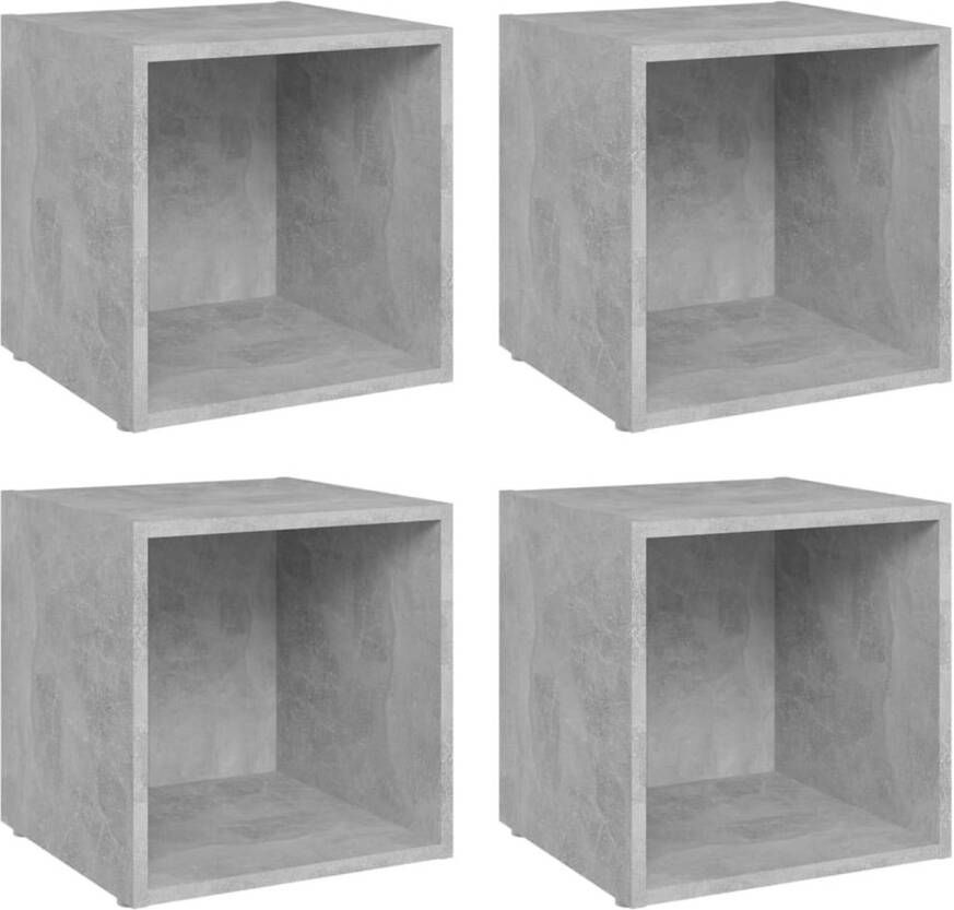 The Living Store vidaXL Tv-kast Tv-meubel Tv-meubelen 4 st 37x35x37 cm bewerkt hout betongrijs Houten Tv-meubel Betonnen Tv-meubel Livingroom Furniture