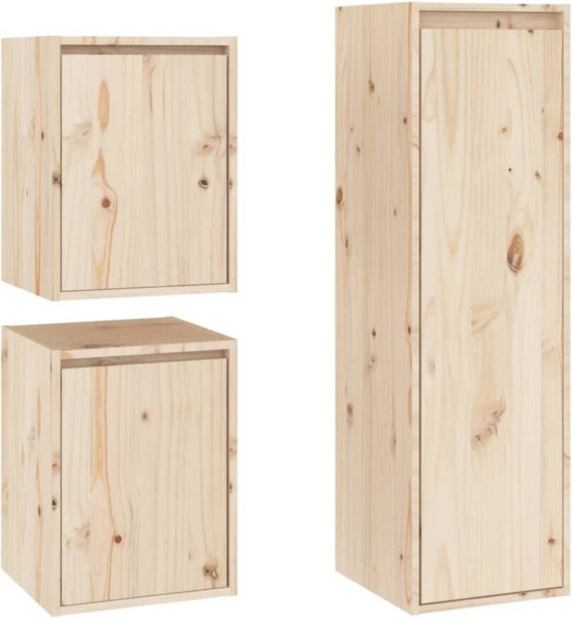 The Living Store TV-meubels Massief grenenhout 2x 30x30x40 cm 1x 30x30x100 cm TV-meubel Houten TV-meubel Grenoblehouten TV-meubel Wandtv-meubel Salontafel