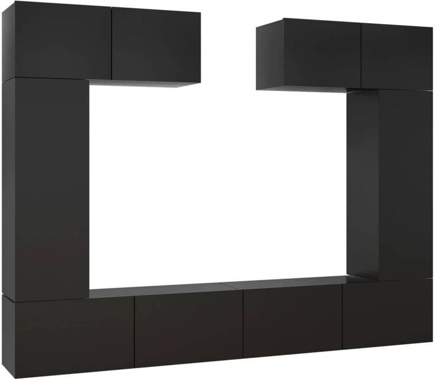 The Living Store Tv-meubelset 6-delige wandmontage 100x30x30cm 30.5x30x90cm 80x30x30cm Zwart Spaanplaat - Foto 1
