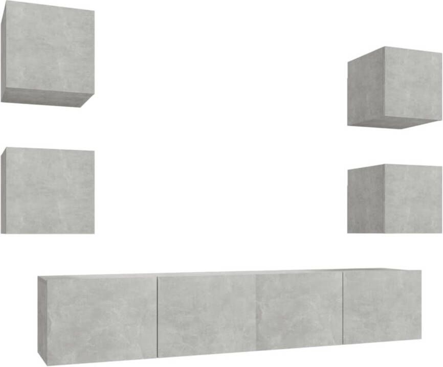 The Living Store TV-meubelset betongrijs 80 x 30 x 30 cm wandgemonteerd - Foto 1