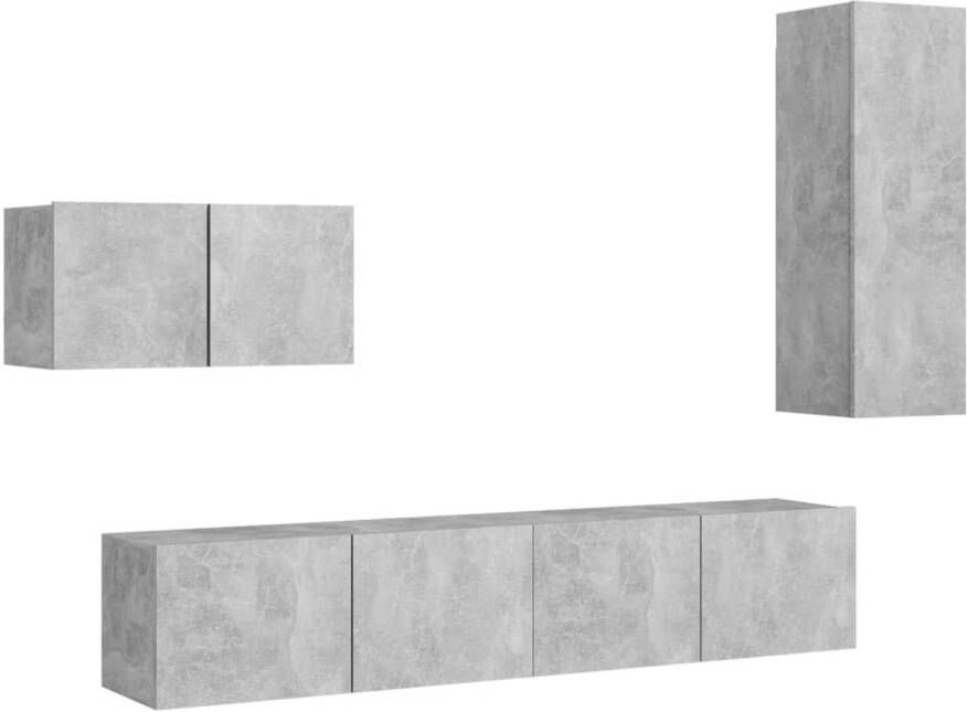 The Living Store Tv-meubelset Betongrijs Wandbevestiging 3-delige set 60x30x30 cm 30.5x30x90 cm 80x30x30 cm - Foto 1