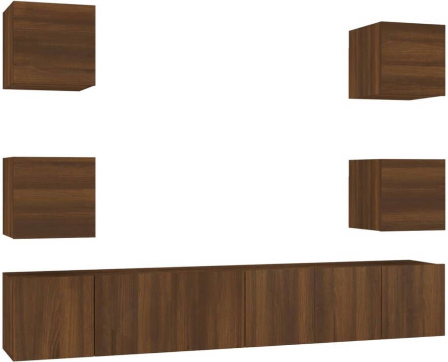 The Living Store 7-delige Tv-meubelset bewerkt hout bruineikenkleurig Kast - Foto 1