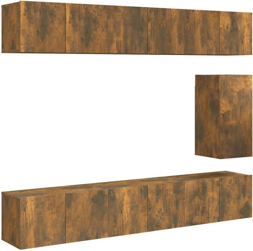 The Living Store Tv-meubelset Classic Bewerkt hout Met 2 deuren Gerookt eiken 60 x 30 x 30 cm - Foto 1
