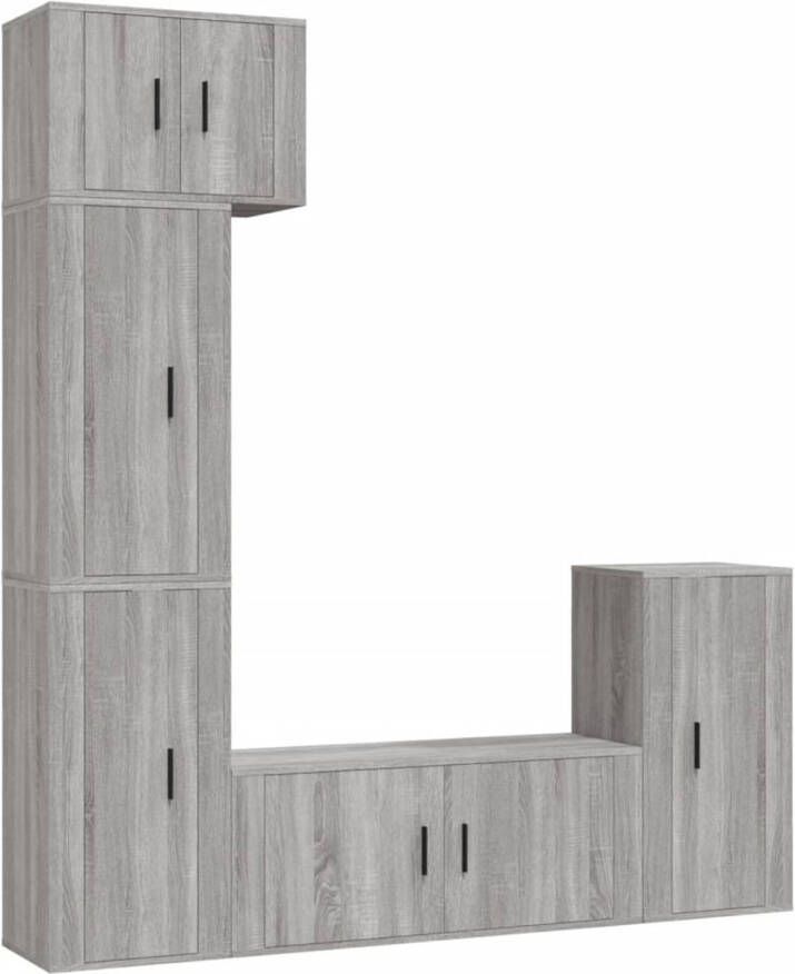 The Living Store TV-meubelset Classic Grijs Sonoma Eiken 1x 57x34.5x40cm + 3x 40x34.5x80cm + 1x 100x34.5x40cm Wandgemonteerd