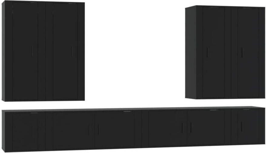 The Living Store TV-meubelset Classic s Bewerkt hout 40x34.5x100 cm 100x34.5x40 cm 40x34.5x40 cm Zwart