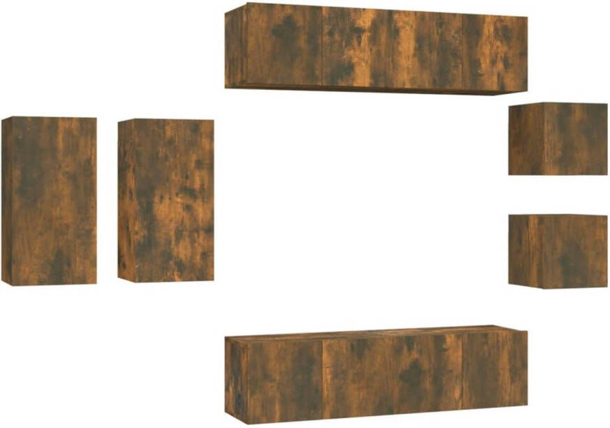 The Living Store TV-Meubelset Gerookt Eiken 30.5 x 30 x 60 cm Stevig bewerkt hout Wandgemonteerd