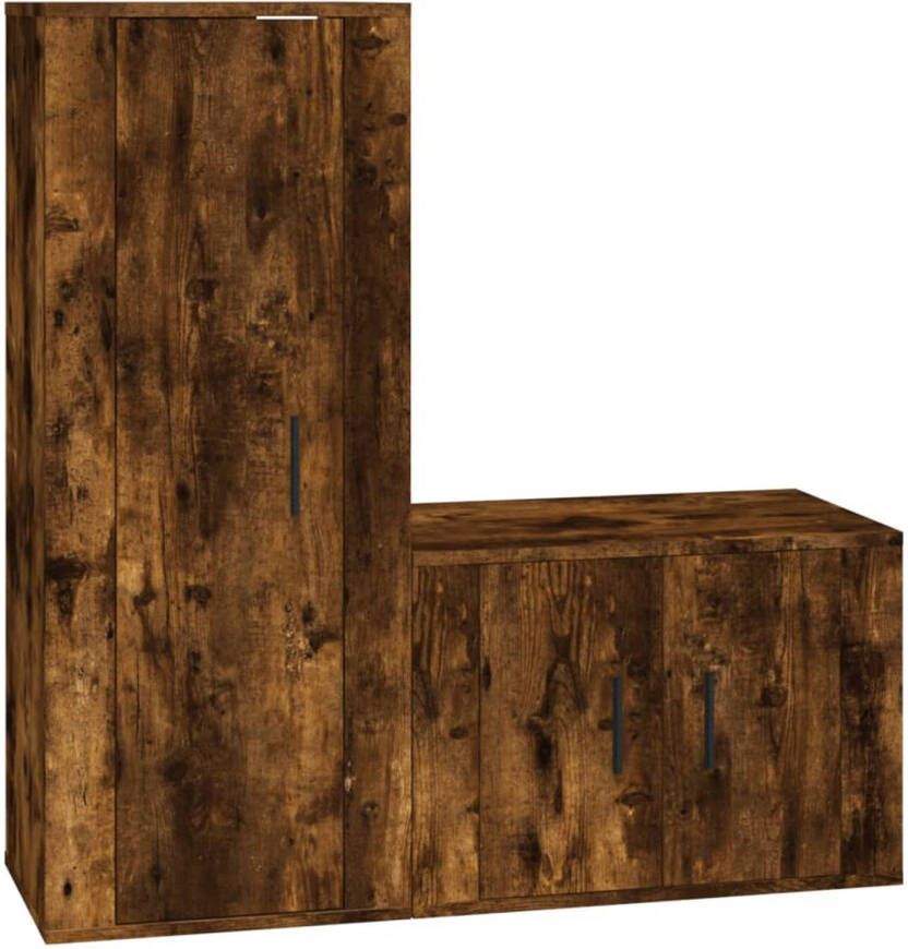 The Living Store vidaXL 2-delige Tv-meubelset bewerkt hout gerookt eikenkleurig Tv-meubel Houten Tv-meubel Bruine Tv-kast Salontafel Livingroom Furniture