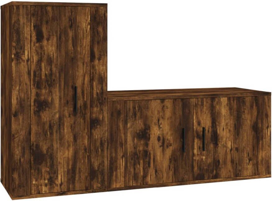 The Living Store TV-Meubelset Gerookt Eiken 80 x 34.5 x 40 cm Wandgemonteerde functie TV-meubel Salontafel Houten Tv Kast Bruine Tv Kast Landelijk Tv Meubel