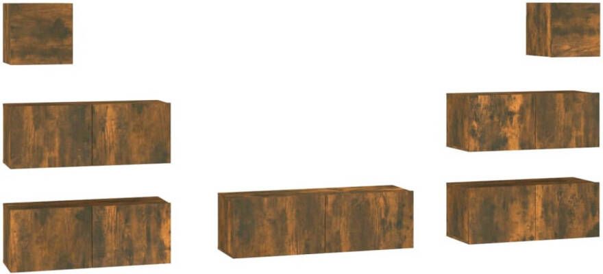 The Living Store TV-meubelset Gerookt eiken 80x30x30cm 100x30x30cm 30.5x30x30cm TV-meubel Houten TV-stand Wandmontage Bruine TV Kast Salontafel