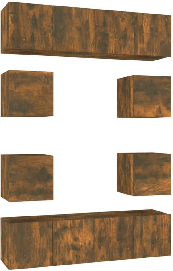 The Living Store TV-meubelset Gerookt Eiken Bestaande uit 4x 60x30x30cm en 4x 30.5x30x30cm Wandgemonteerd en van hoge kwaliteit hout - Foto 1