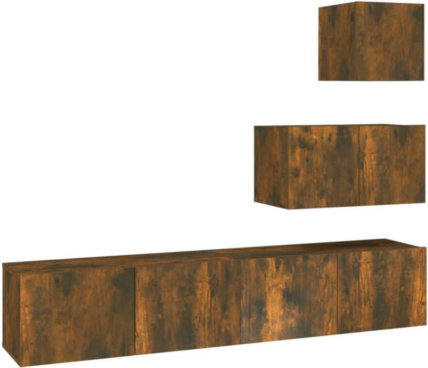 The Living Store Tv-meubelset Gerookt eiken Boven- 30.5 x 30 x 30 cm Midden- 60 x 30 x 30 cm Onder- 80 x 30 x 30 cm Tv Meubel Tv Kast Houten Tv Meubel Bruine Tv Meubel Wandmontage Tv Meubel