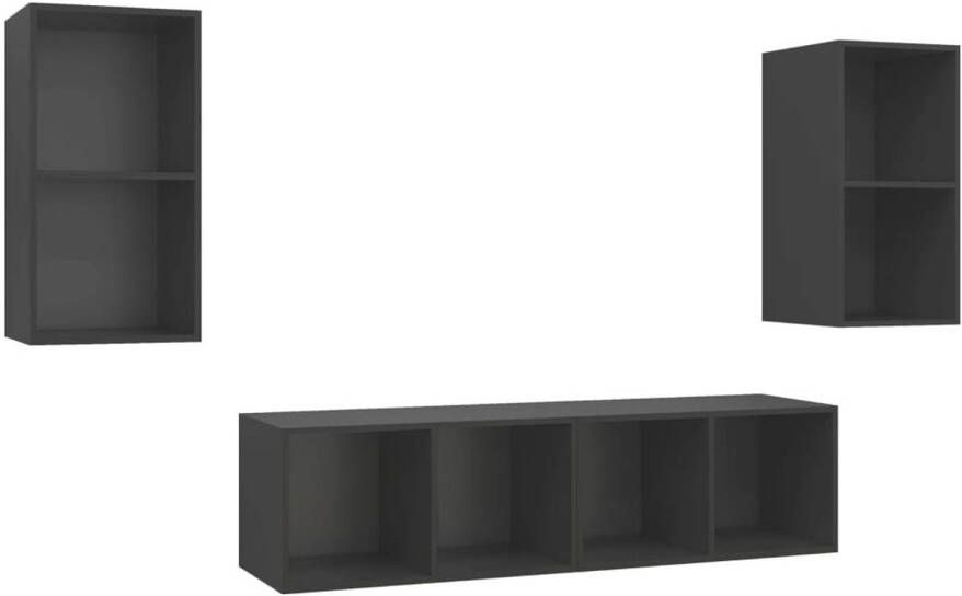 The Living Store Tv-meubelset Grijs 37 x 37 x 72 cm 4 x tv-meubel Tv-meubel Wandmeubel Salontafel Houten Tv-standaard Mediabox