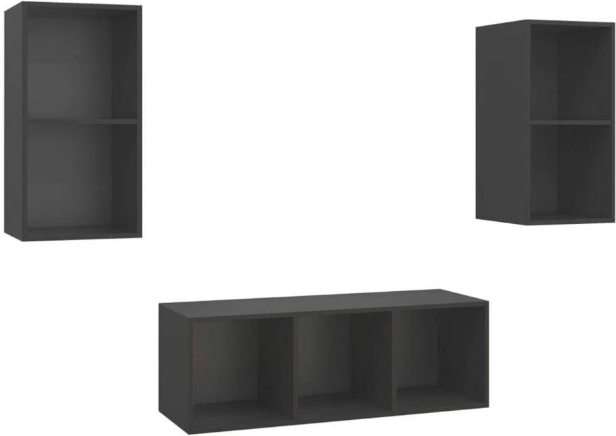 The Living Store TV-meubelset grijs spaanplaat 3-delig 37 x 37 x 72 cm 37 x 37 x 107 cm montage vereist - Foto 1