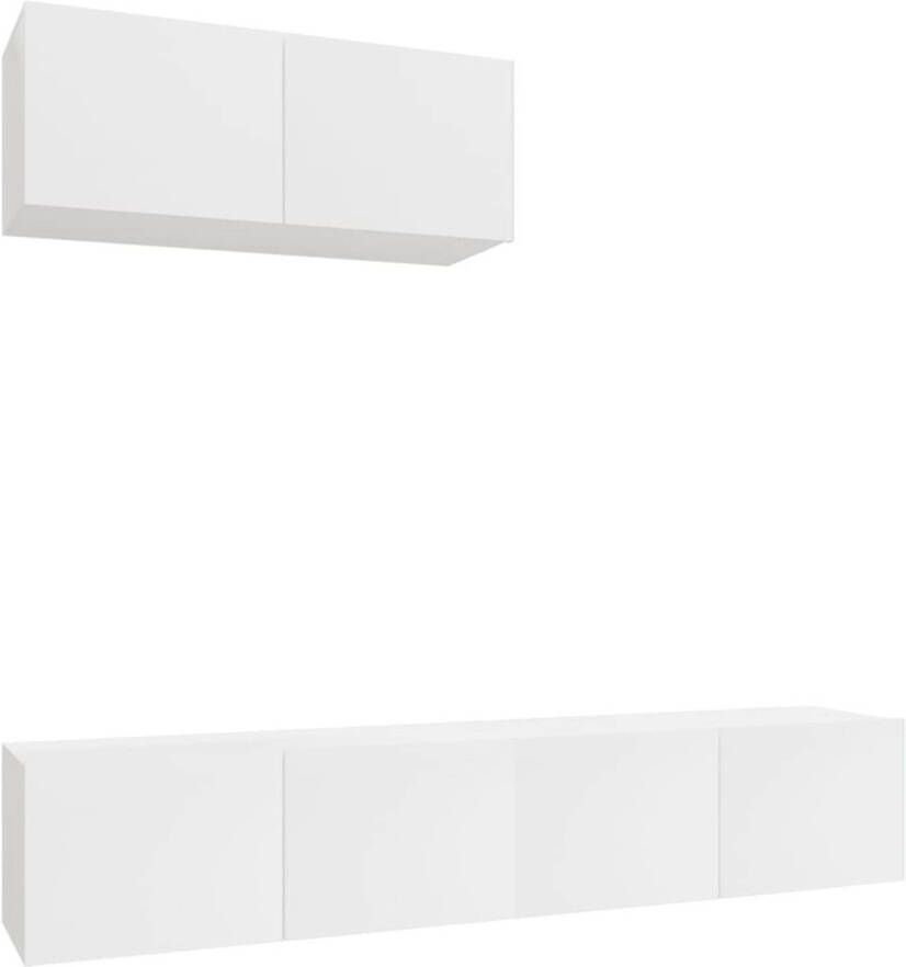 The Living Store TV-meubelset Klassiek design Wandgemonteerd Hoogglans wit 80x30x30cm Set van 3
